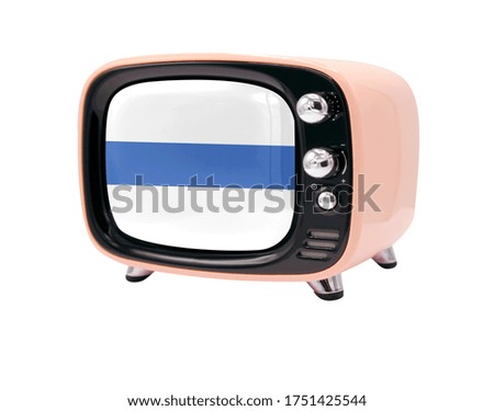 The retro old TV is isolated against a white background with the flag of Altai Republic