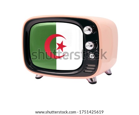 The retro old TV is isolated against a white background with the flag of Algeria
