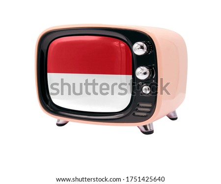 The retro old TV is isolated against a white background with the flag of Monaco