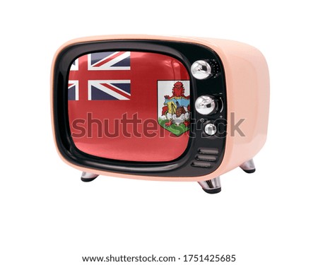 The retro old TV is isolated against a white background with the flag of Bermuda Islands