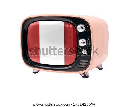 The retro old TV is isolated against a white background with the flag of Peru