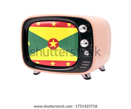 The retro old TV is isolated against a white background with the flag of Grenada