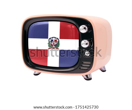 The retro old TV is isolated against a white background with the flag of Dominican Republic