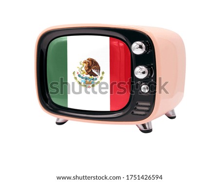 The retro old TV is isolated against a white background with the flag of Mexico
