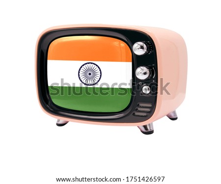 The retro old TV is isolated against a white background with the flag of India