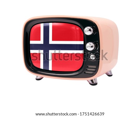 The retro old TV is isolated against a white background with the flag of Norway