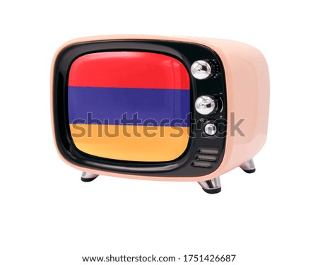 The retro old TV is isolated against a white background with the flag of Armenia