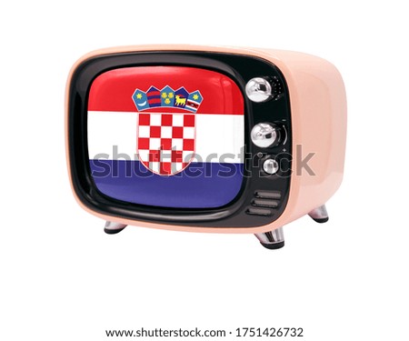 The retro old TV is isolated against a white background with the flag of Croatia