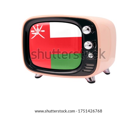 The retro old TV is isolated against a white background with the flag of Oman