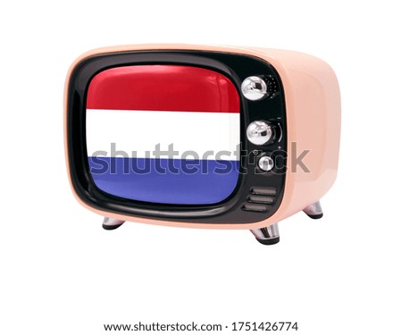 The retro old TV is isolated against a white background with the flag of Netherlands