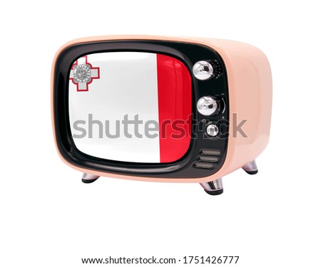 The retro old TV is isolated against a white background with the flag of malta
