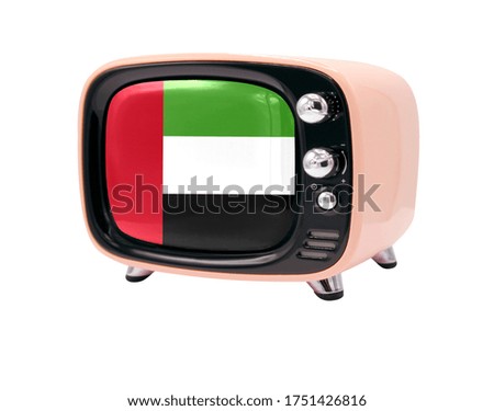 The retro old TV is isolated against a white background with the flag of United Arab Emirates