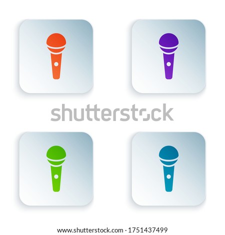 Color Microphone icon isolated on white background. On air radio mic microphone. Speaker sign. Set colorful icons in square buttons. Vector
