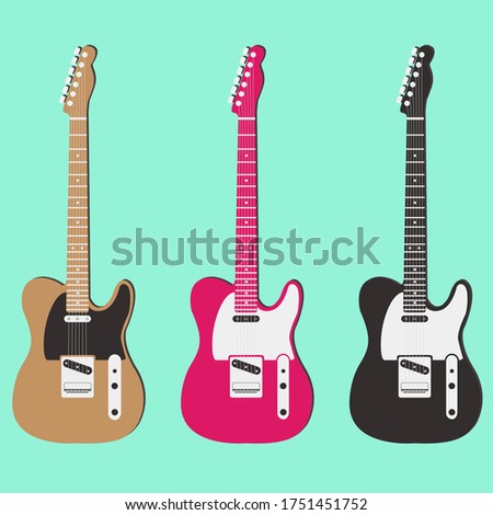 Vector graphics of three electric guitars - black, brown, pink. Illustration of musical instruments for icons, logo and banners.
