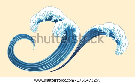 Ukiyo-e style splashing wave elements on light yellow background Royalty-Free Stock Photo #1751473259