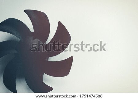 Piece of computer fan isolated on white background with big copy space. Selective focus