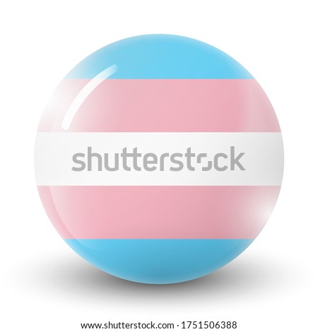 Glass light ball with flag of transgender. Round sphere, template icon. Glossy realistic ball, 3D abstract vector illustration.Love wins. Transgender logo symbol sticker . Pride collection. 