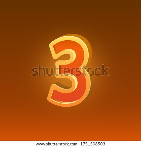 Number 3 icon. Font casino spin, collection set, golden sign. Vector illustration