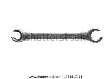 Flare nut wrench on white background. Repair service concept. Car service.