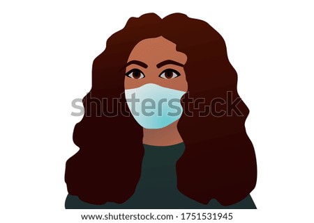 An African-American woman on a white background in a medical mask escapes from viruses. Vector illustration.