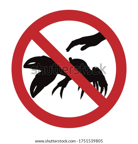 Vector silhouette of do not touch crab mark on white background. Symbol of prohibition.