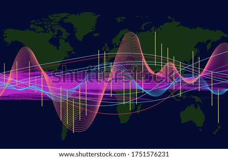 Futuristic dashboard of business analytics information. Digital graphics and world map