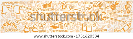 Vector illustration of hand drawn icon group with Story Telling, Content, Marketing, Strategy, Creativity and Share concept Royalty-Free Stock Photo #1751620334