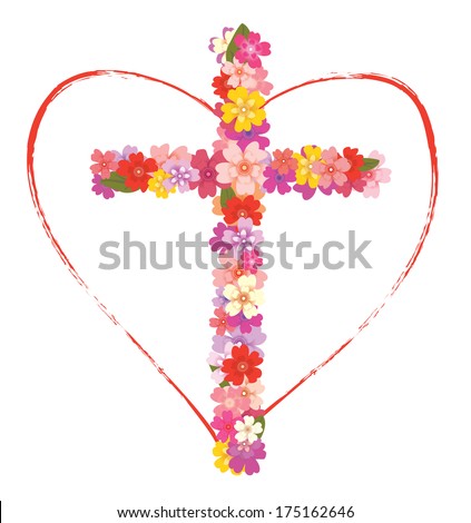 Cross with flowers and heart