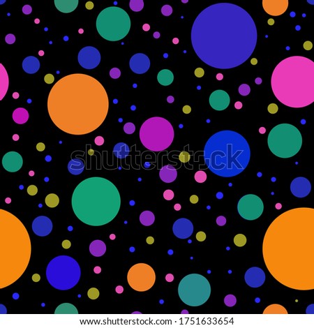 Tours and circles. Seamless vector eps 10. Abstract geometric pattern. Multicolor shapes isolated on black background.
