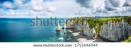 Beautiful Panorama in Etretat France ,Sea, Beach, Coast, Normandy, Atlantic, Ocean, Cliffs, Rocks, Royalty-Free Stock Photo #1751646944