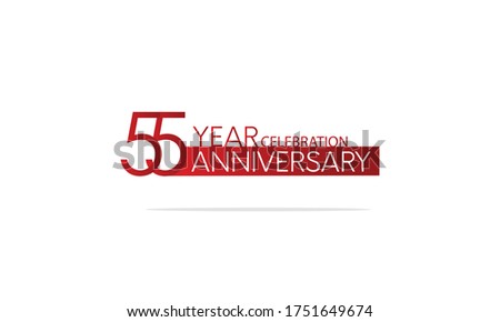 55 year anniversary, minimalist logo. jubilee, greeting card. Birthday invitation. year sign. Red space vector illustration on white background - Vector