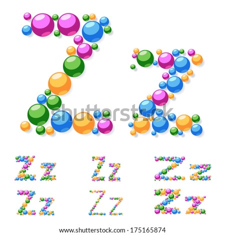Vector alphabet symbols of colorful bubbles or balls. Letter z