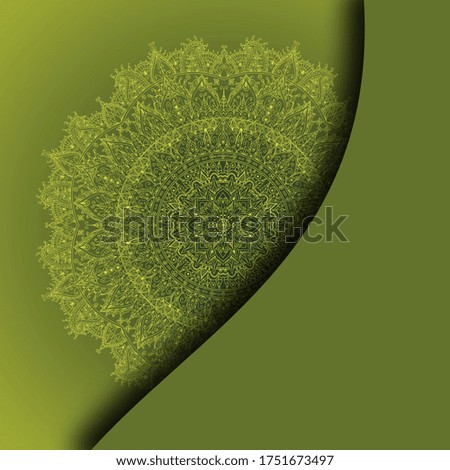 Luxury ornamental mandala design background in olive green colour and yellow mandala. Text Additional Available.