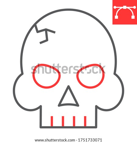 Skull color line icon, video games and death, horror game sign vector graphics, editable stroke linear icon, eps 10