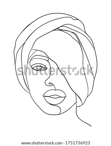 Abstract portrait of young African woman in minimalistic modern style. Line drawing. -  Vector illustration