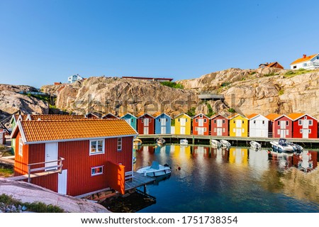 Fishing port in Smogen, Sweden Royalty-Free Stock Photo #1751738354