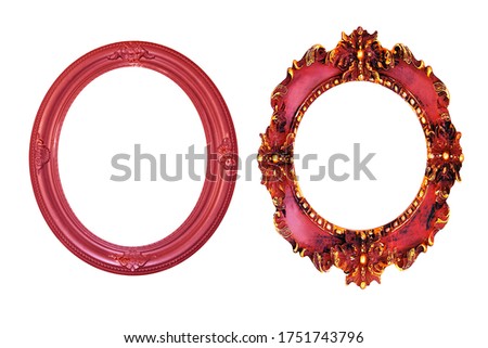 Red circle vintage picture frame isolated on white background.