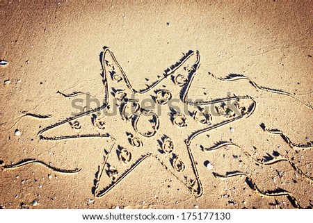 Summer holidays drawing on sand/ Summer vacation background