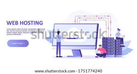 Web hosting concept. Online database, server, web data center, cloud computing, technology, computer, security. Landing page template design. Isolated modern vector illustration for web banner Royalty-Free Stock Photo #1751774240