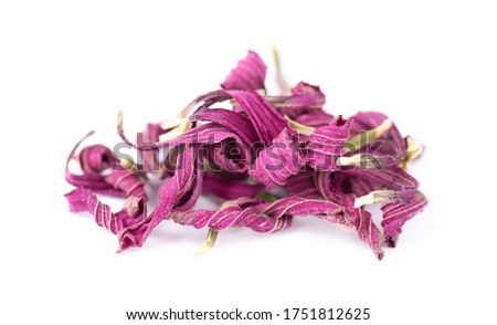 Dried Echinacea flowers, isolated on white background. Petals of Echinacea purpurea. Medicinal herbs.