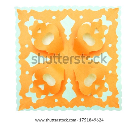 A pattern paper cutting decoration on white