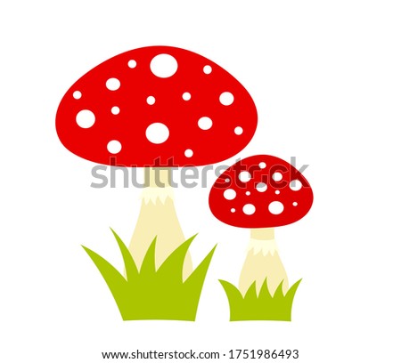 Two red toadstool mushrooms cartoon drawing isolated on white background. Vector illustration