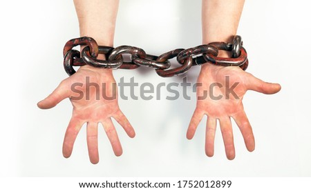 Hands in chains on a background white
