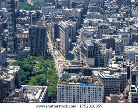 Manhattan midtown buildings and streets viewed from above