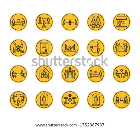 smartphone and social distancing icon set over white background, block silhouette style, vector illustration