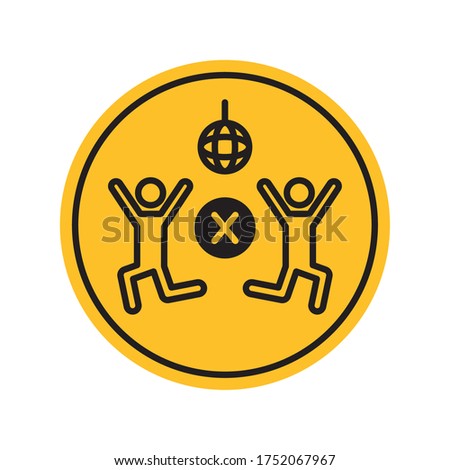 social distancing concept, party with pictogram people and prohibited cross over white background, block silhouette style, vector illustration