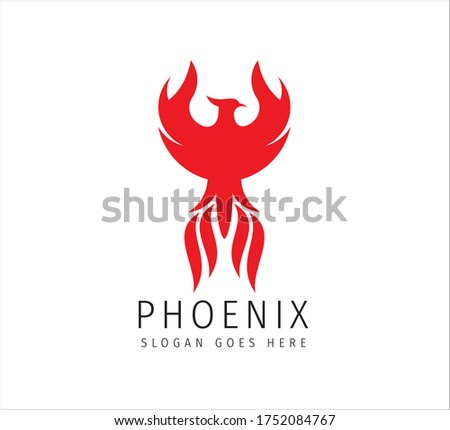 red fiery flame open wing phoenix vector icon logo design symbol of freedom, mystic and glory