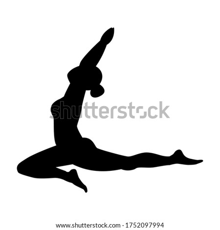 Silhouettes of slim young girl in yoga asana, practicing yoga stretching exercises. Shapes of woman doing yoga fitness workout. Yoga positions.