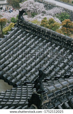 Roof structure of Himeji Castle. Traditional Japanese architecture.