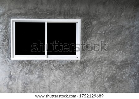 white frame window black grass on loft gray cement wall room interiors well use editing products or text present on free space.